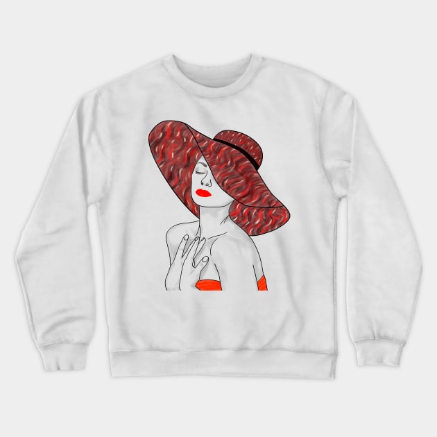 Elegant Red Hat Style: Subtle Mystery Crewneck Sweatshirt by Lighttera